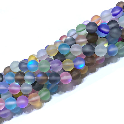 CMS456 Synthetic Moonstone Beads Matte Round 8mm 15" Strand