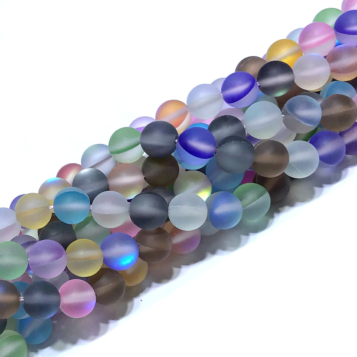 CMS457 Synthetic Moonstone Beads Matte Round 10mm 15" Strand