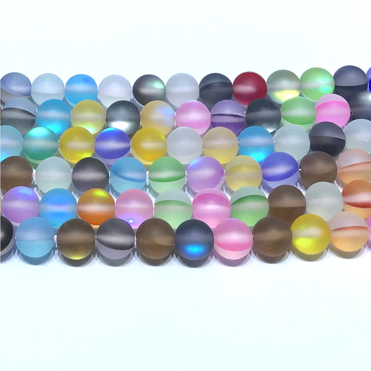 CMS457 Synthetic Moonstone Beads Matte Round 10mm 15" Strand