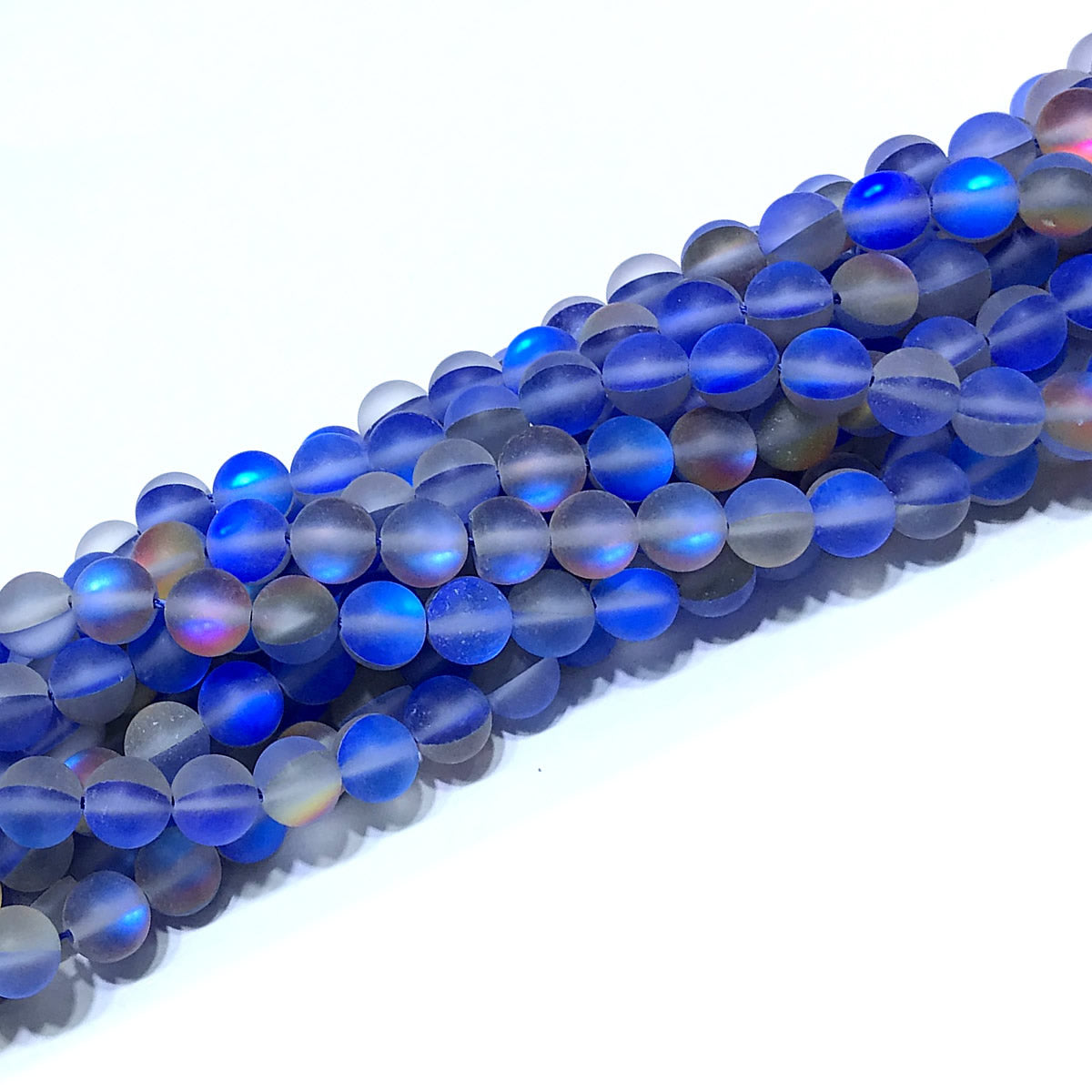 CMS461 Synthetic Moonstone Beads Matte Round 8mm 15" Strand