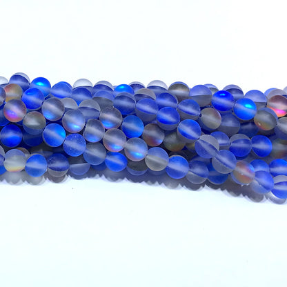 CMS461 Synthetic Moonstone Beads Matte Round 8mm 15" Strand