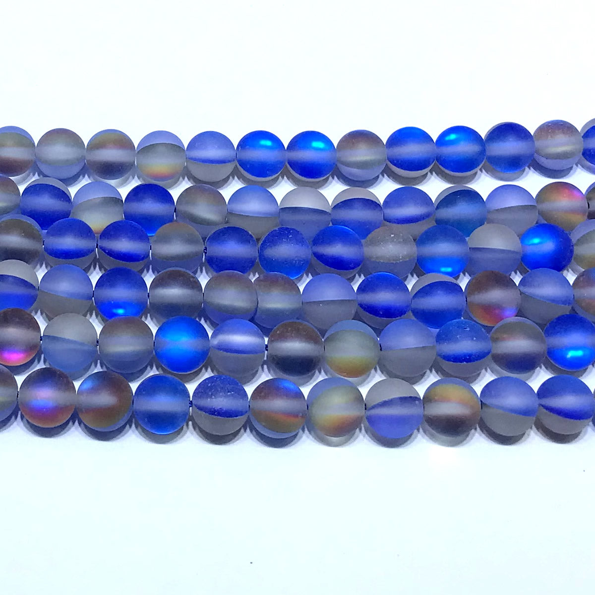 CMS462 Synthetic Moonstone Beads Matte Round 10mm 15" Strand