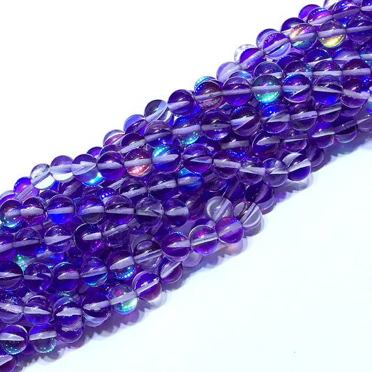 CMS481 Synthetic Moonstone Beads Smooth Round 8mm 15" Strand