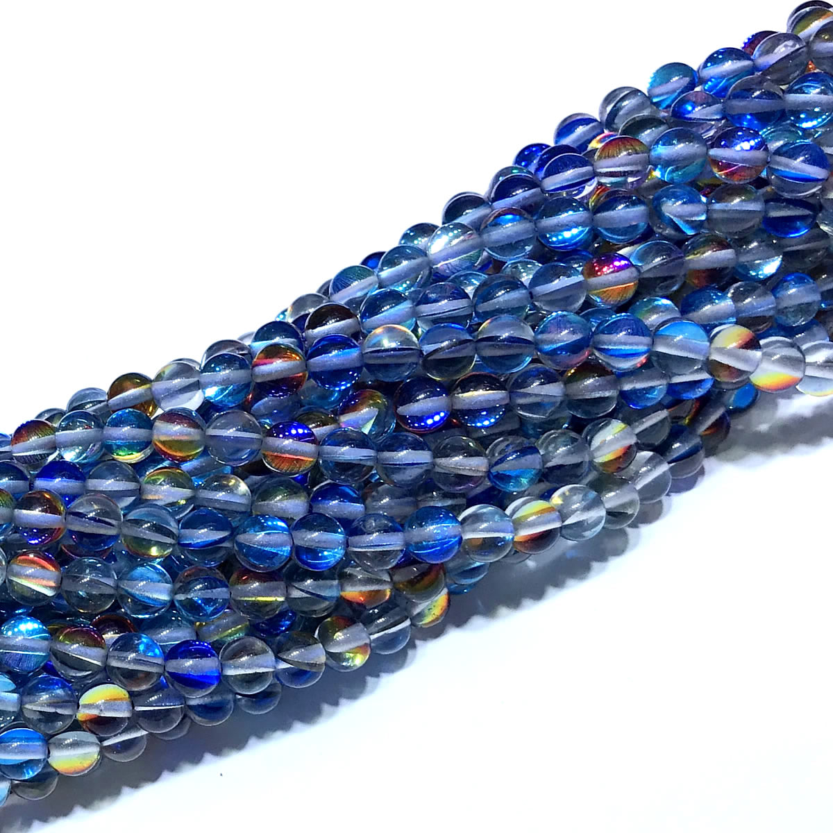 CMS490 Synthetic Moonstone Beads Smooth Round 6mm 15" Strand