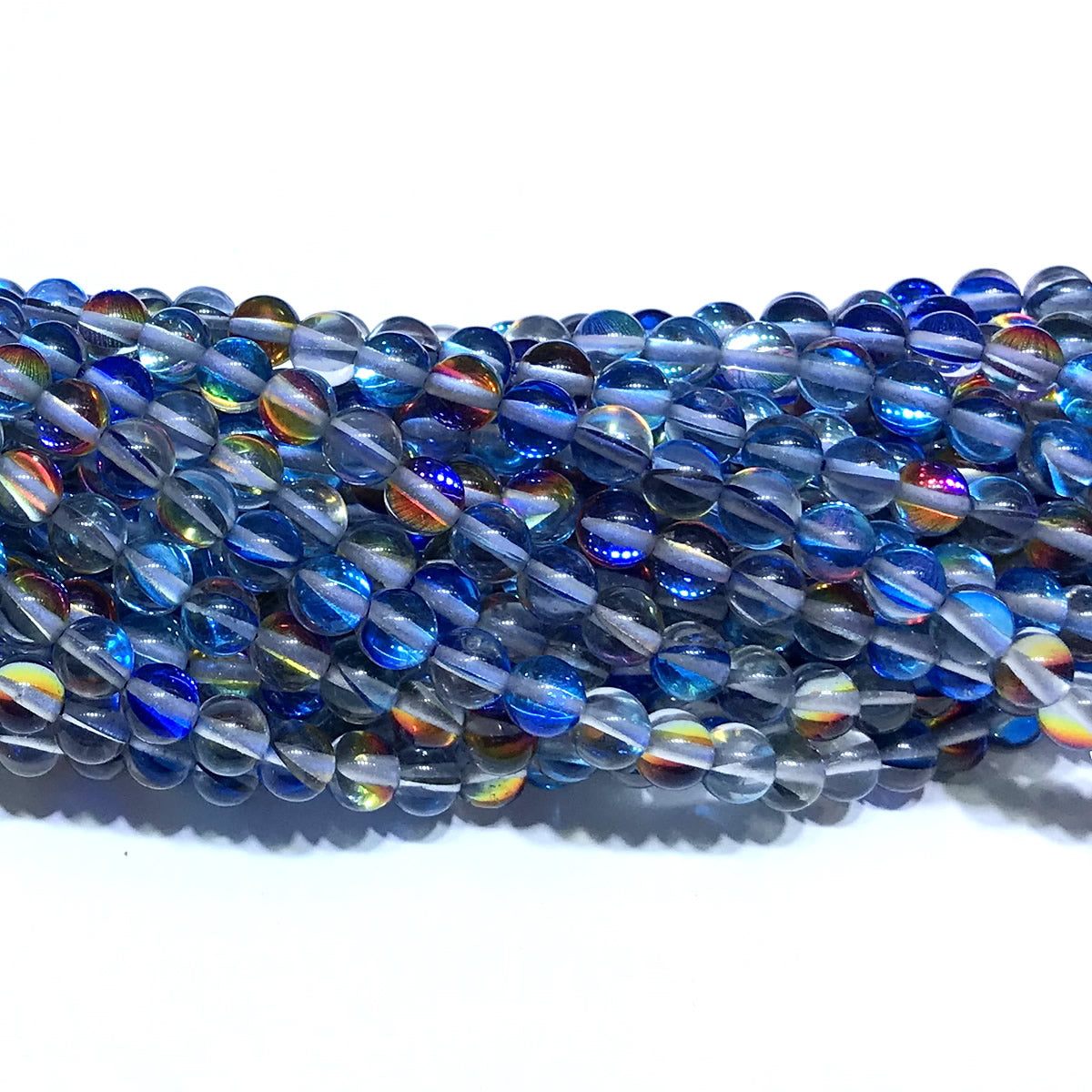 CMS491 Synthetic Moonstone Beads Smooth Round 8mm 15" Strand