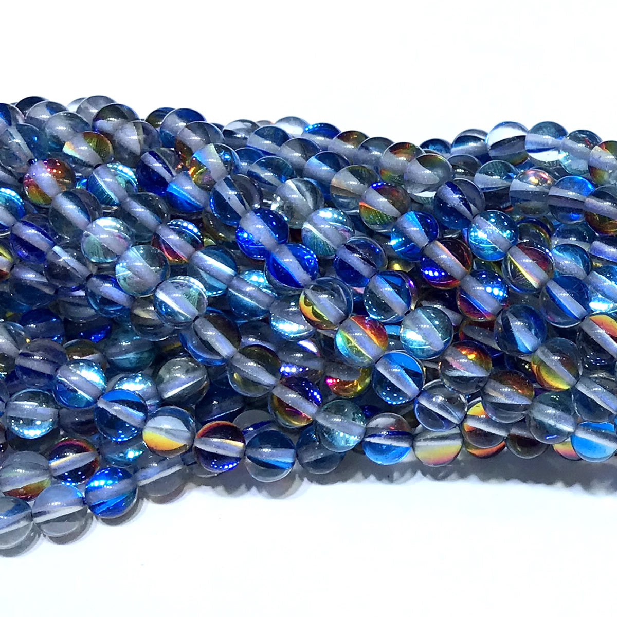 CMS492 Synthetic Moonstone Beads Smooth Round 10mm 15" Strand