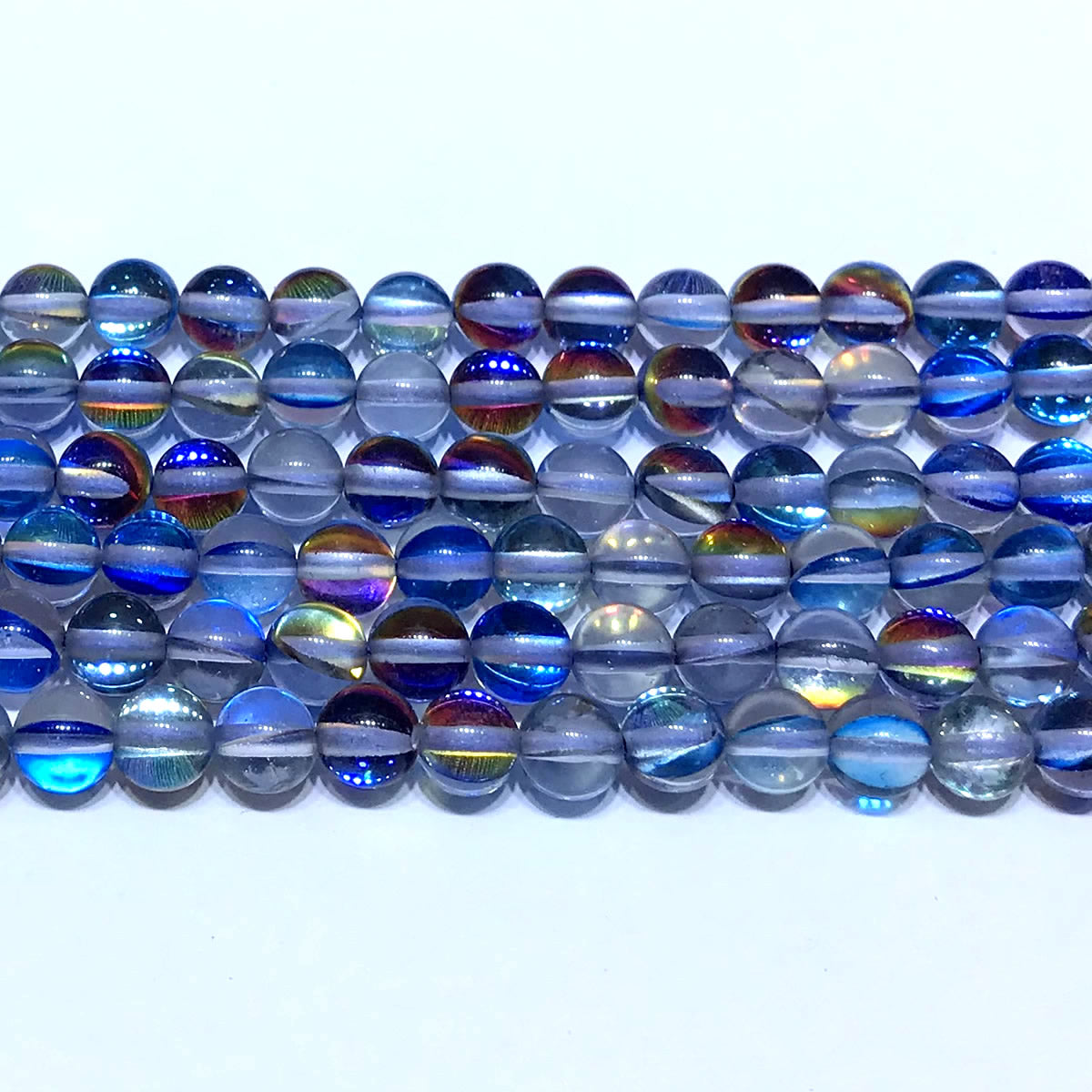 CMS492 Synthetic Moonstone Beads Smooth Round 10mm 15" Strand