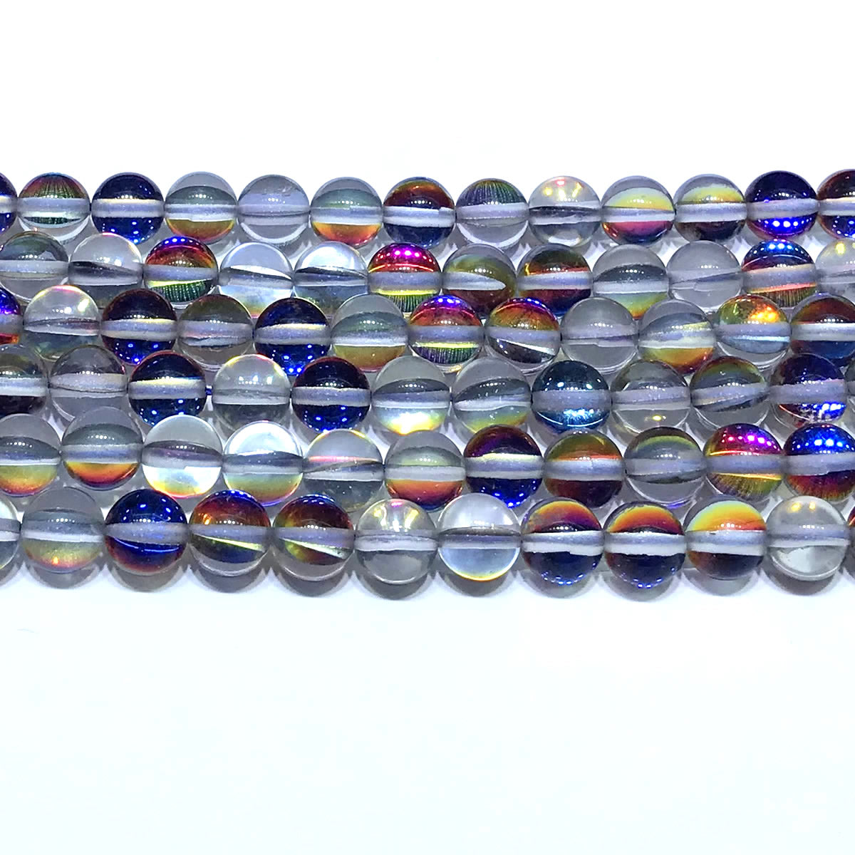 CMS502 Synthetic Moonstone Beads Smooth Round 10mm 15" Strand