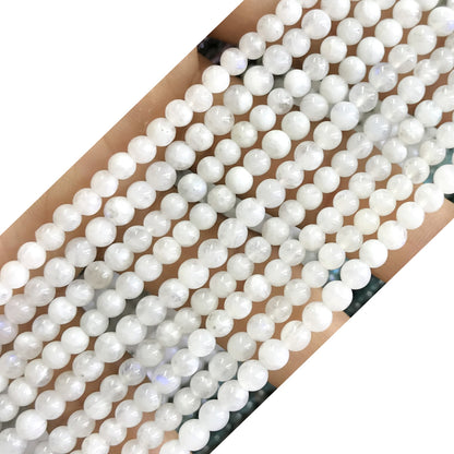 CMS72 White Moonstone Beads Smooth Round 4mm 15.5" Strand