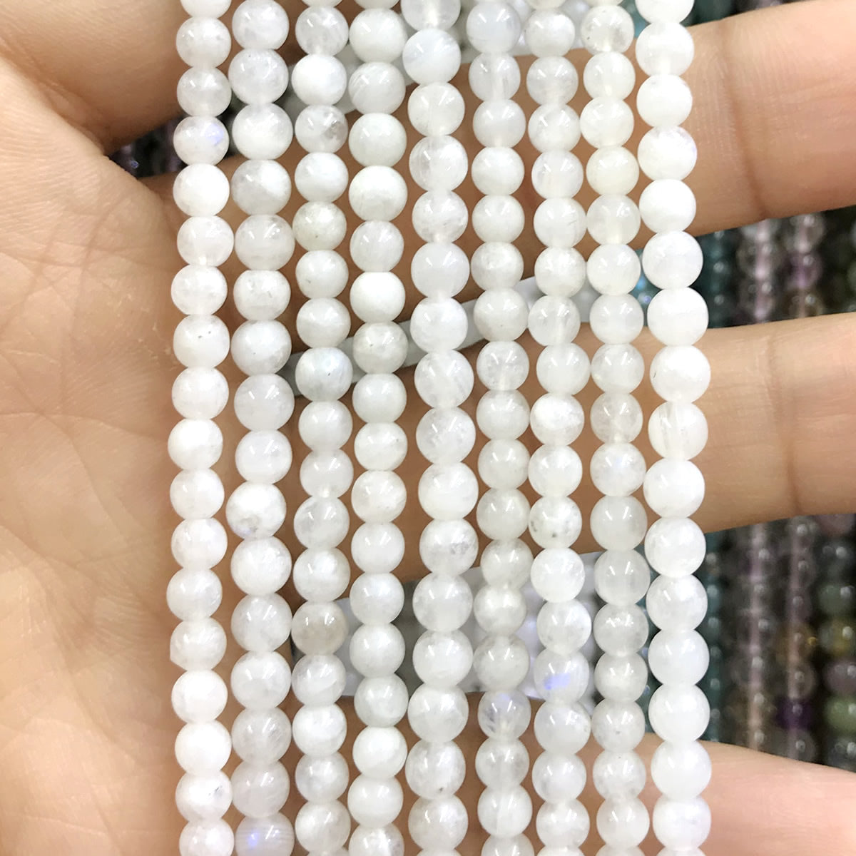 CMS72 White Moonstone Beads Smooth Round 4mm 15.5" Strand