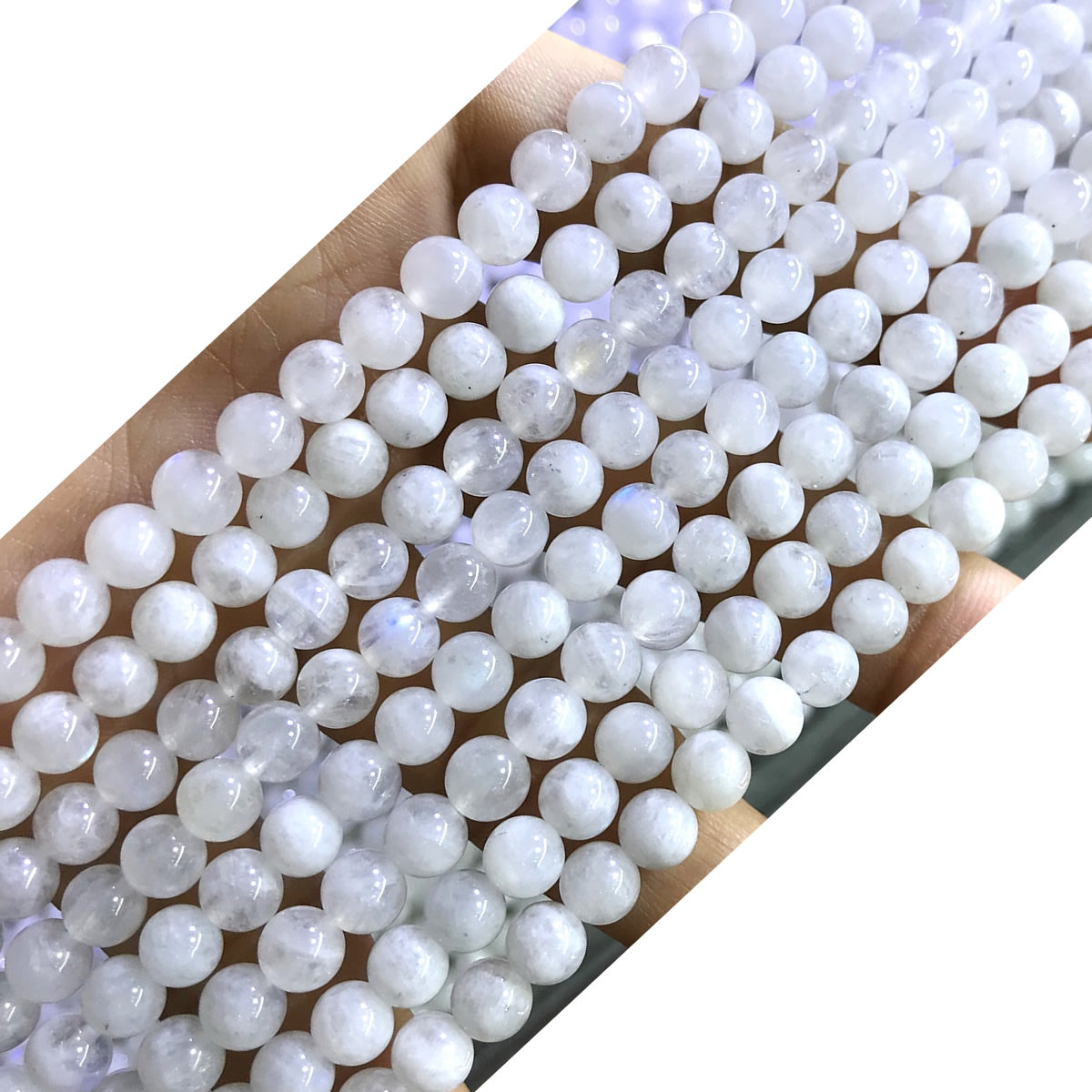 CMS73 White Moonstone Beads Smooth Round 6mm 15.5" Strand