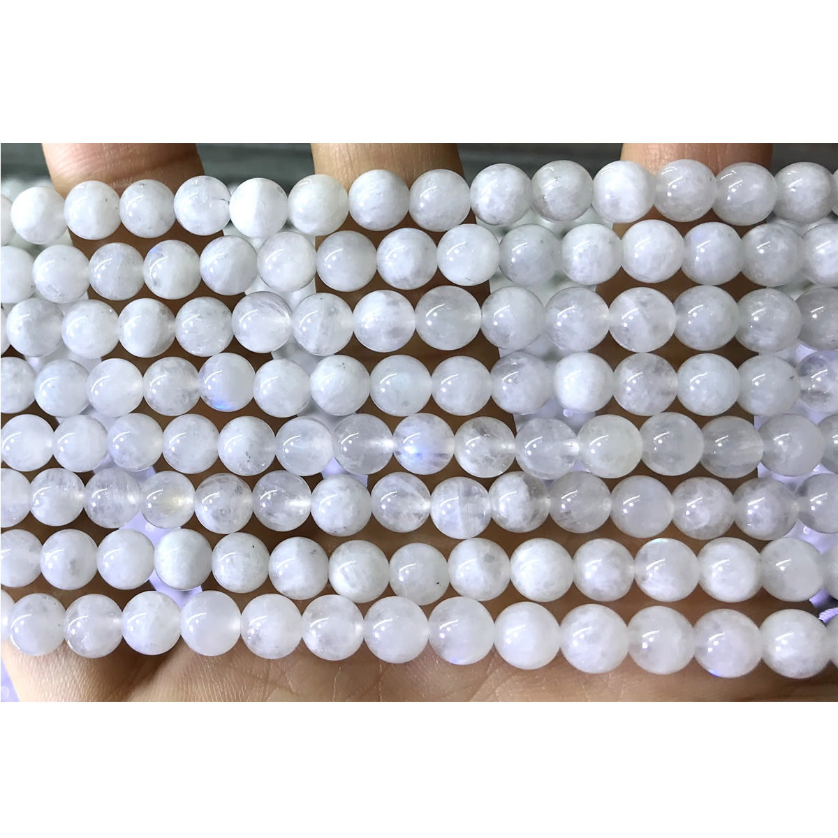 CMS73 White Moonstone Beads Smooth Round 6mm 15.5" Strand