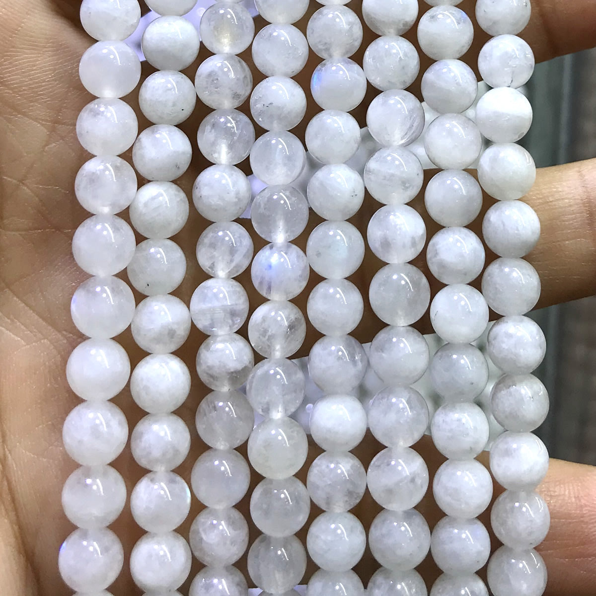 CMS73 White Moonstone Beads Smooth Round 6mm 15.5" Strand