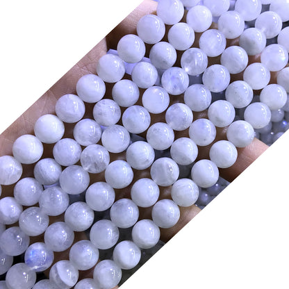 CMS74 White Moonstone Beads Smooth Round 8mm 15.5" Strand