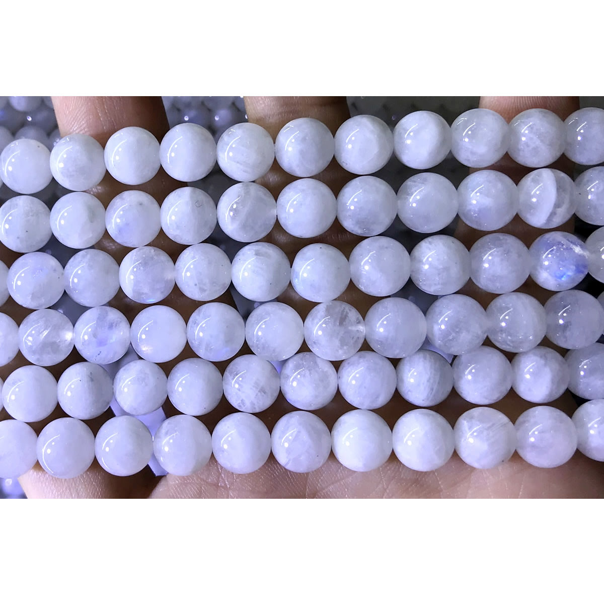 CMS74 White Moonstone Beads Smooth Round 8mm 15.5" Strand