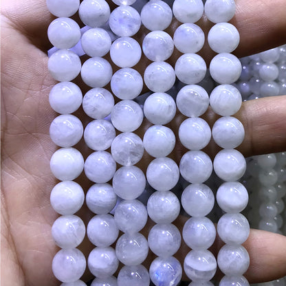 CMS74 White Moonstone Beads Smooth Round 8mm 15.5" Strand