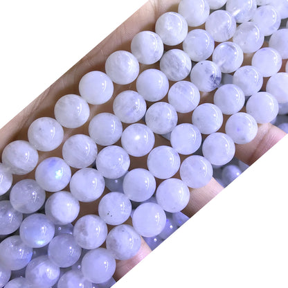 CMS75 White Moonstone Beads Smooth Round 10mm 15.5" Strand