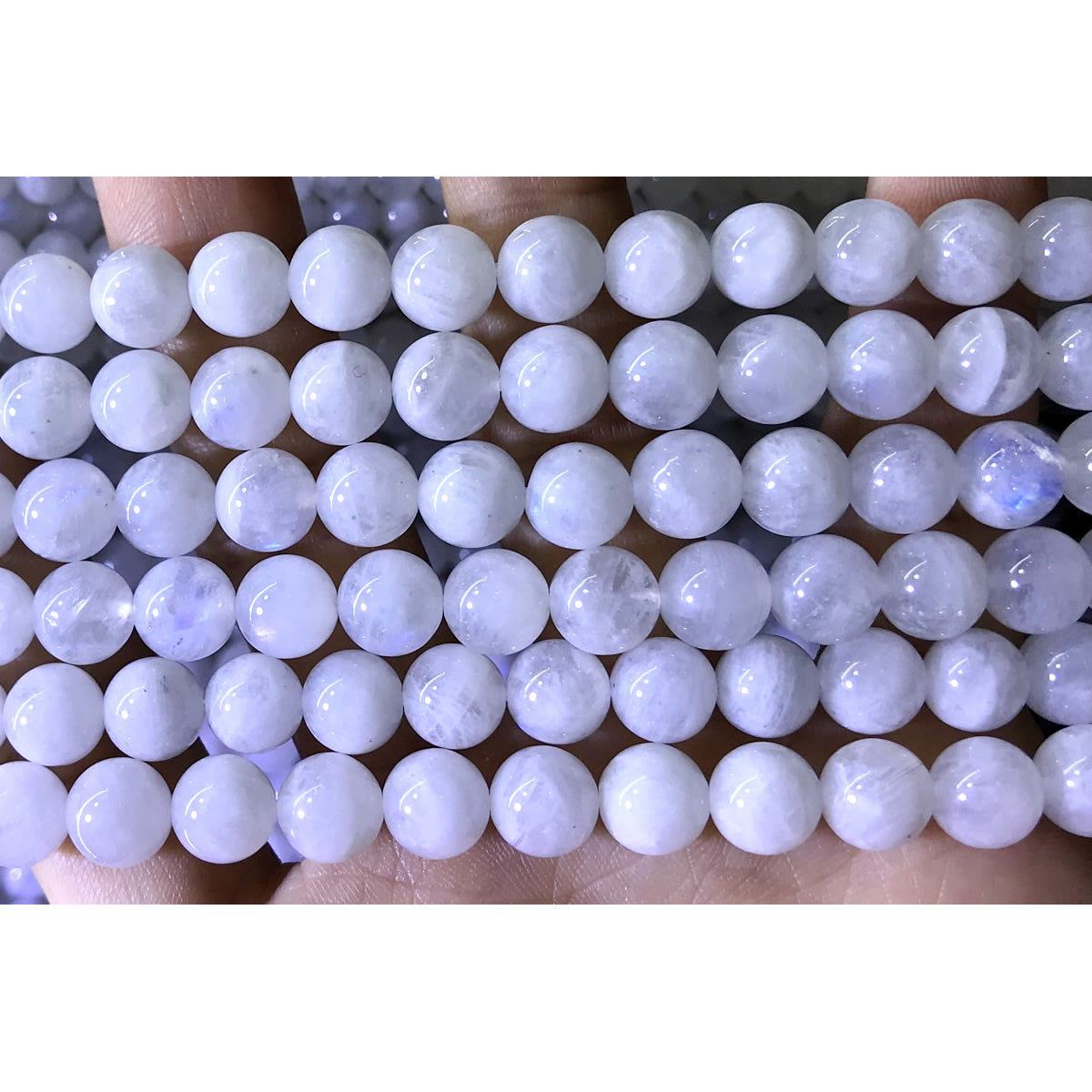 CMS75 White Moonstone Beads Smooth Round 10mm 15.5" Strand