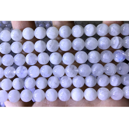 CMS75 White Moonstone Beads Smooth Round 10mm 15.5" Strand