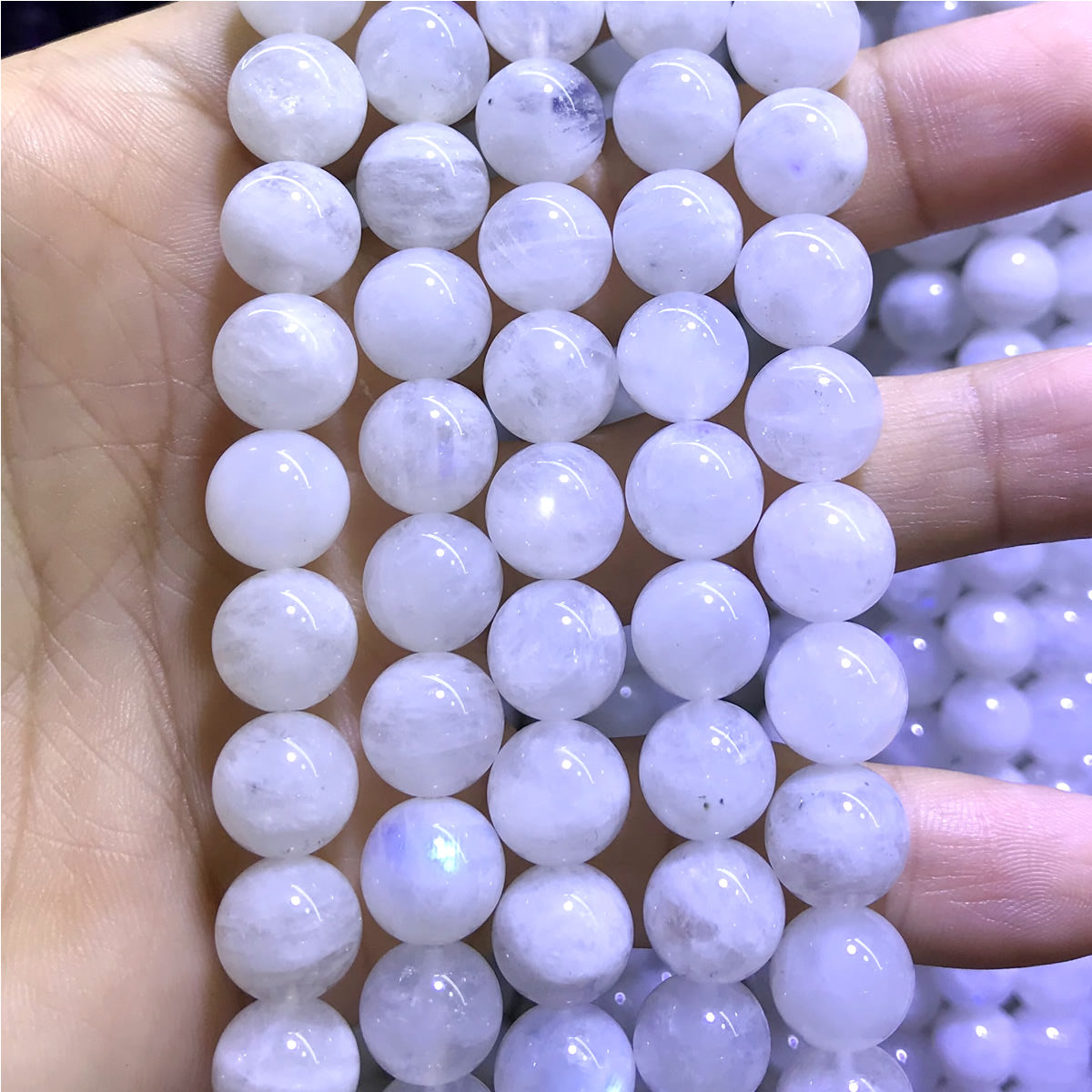 CMS75 White Moonstone Beads Smooth Round 10mm 15.5" Strand