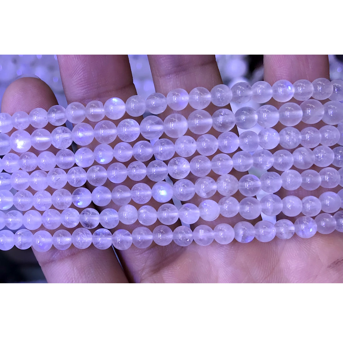 CMS80 White Moonstone Gemstone Beads Smooth Round 4mm 15" Strand