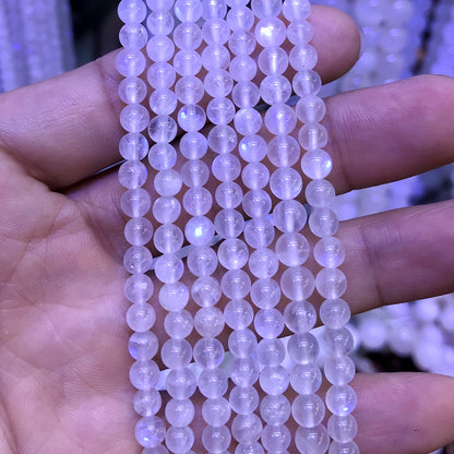 CMS80 White Moonstone Gemstone Beads Smooth Round 4mm 15" Strand