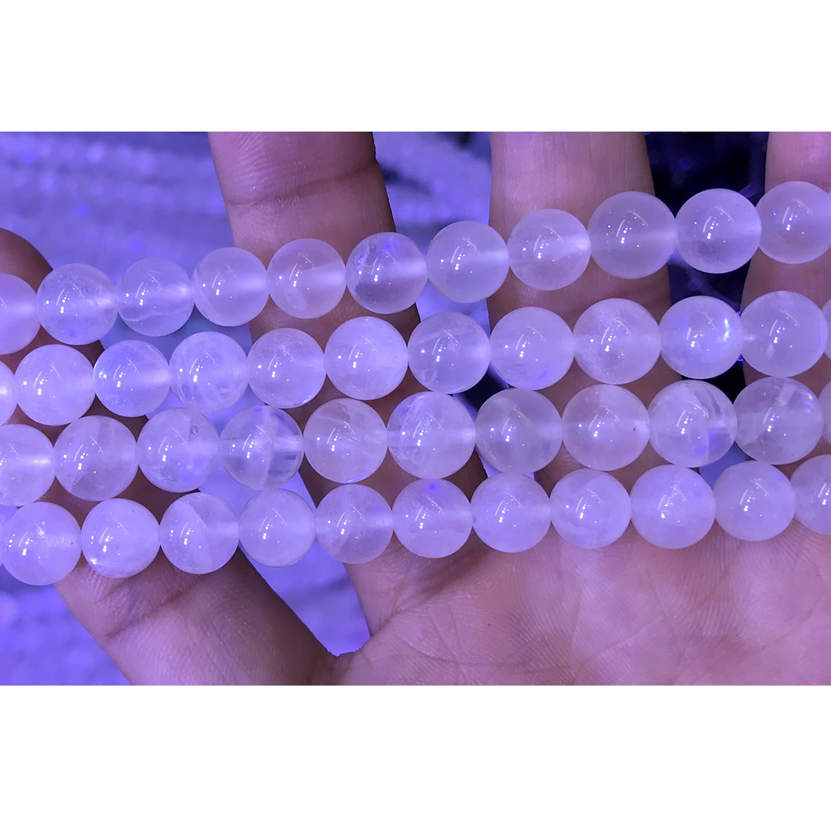 CMS82 White Moonstone Gemstone Beads Smooth Round 8mm 15" Strand