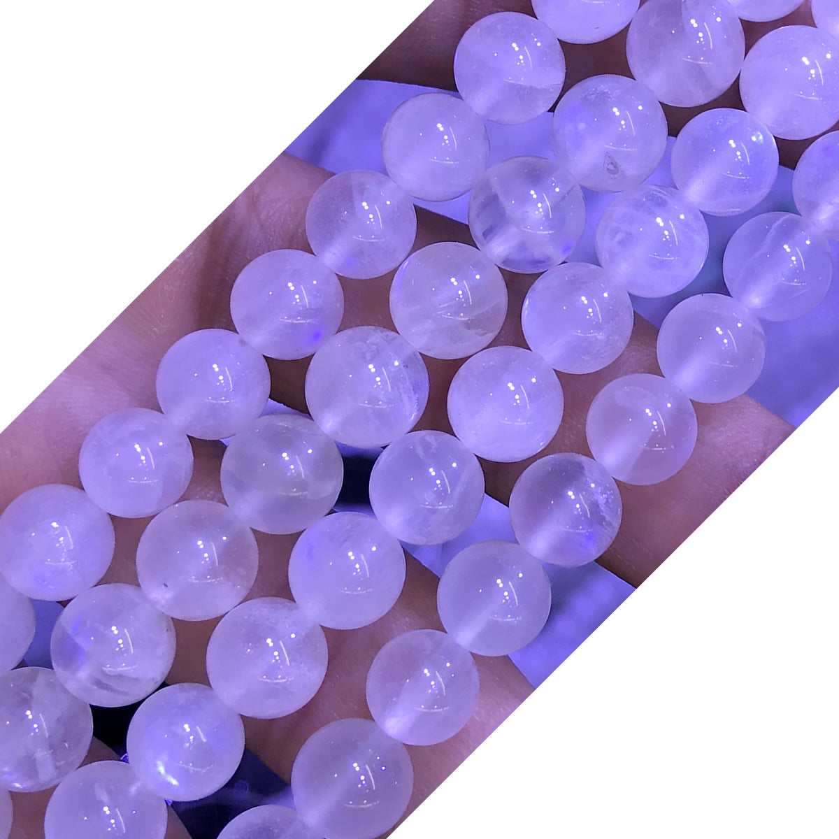 CMS83 White Moonstone Gemstone Beads Smooth Round 10mm 15" Strand