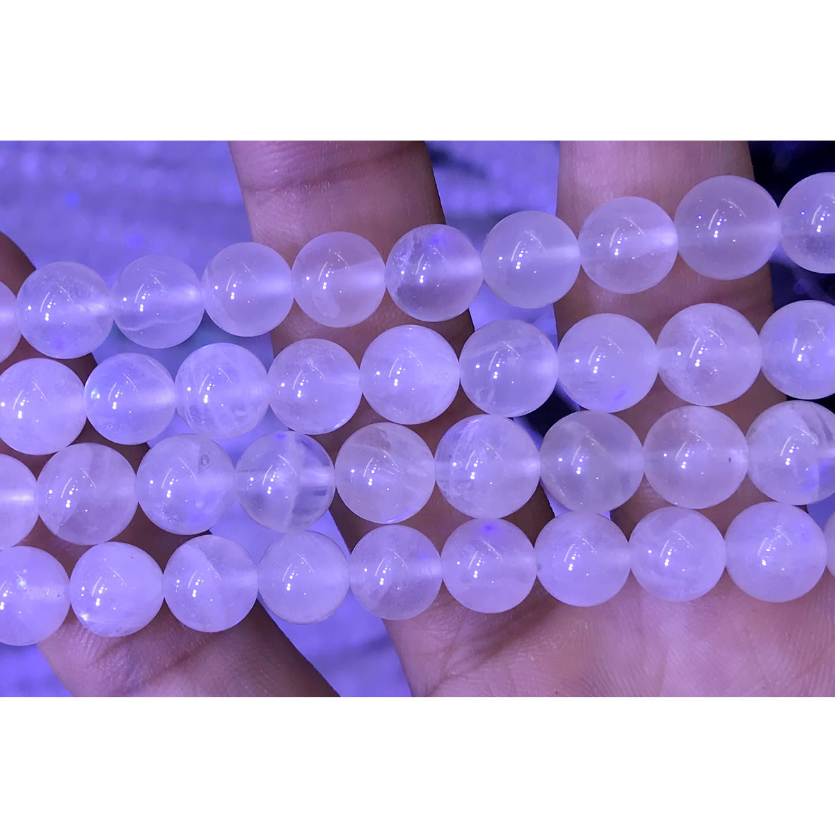 CMS83 White Moonstone Gemstone Beads Smooth Round 10mm 15" Strand