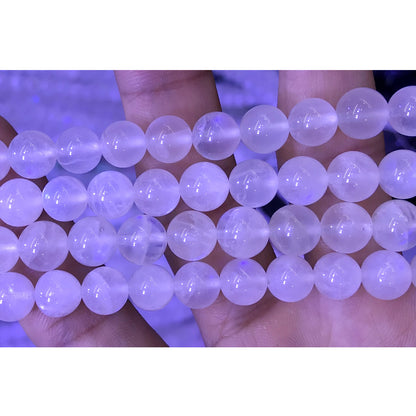 CMS83 White Moonstone Gemstone Beads Smooth Round 10mm 15" Strand