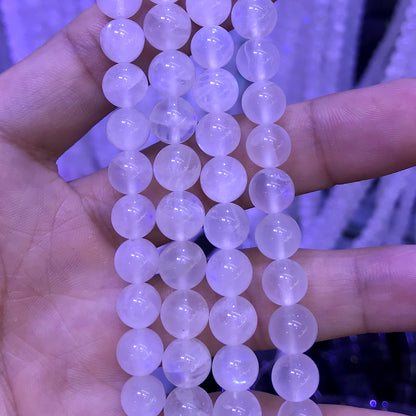 CMS83 White Moonstone Gemstone Beads Smooth Round 10mm 15" Strand