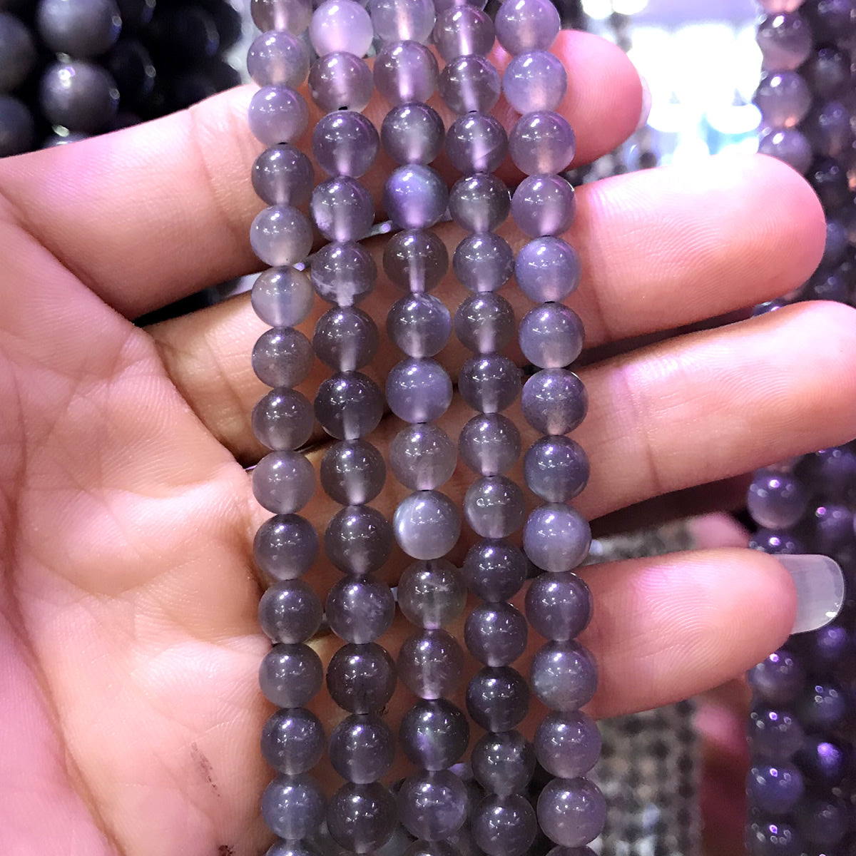 CMS88 Black Moonstone Beads Smooth Round 6mm 15" Strand