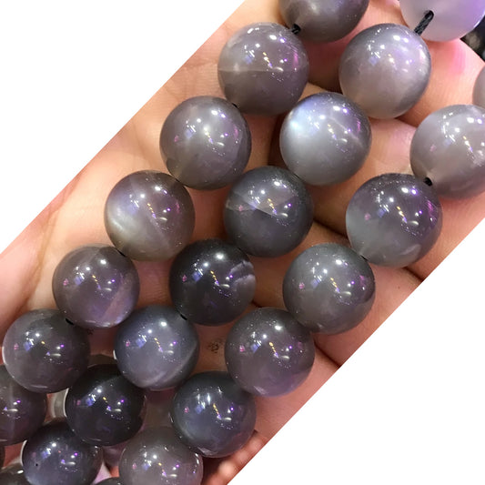 CMS91 Black Moonstone Beads Smooth Round 12mm 15" Strand