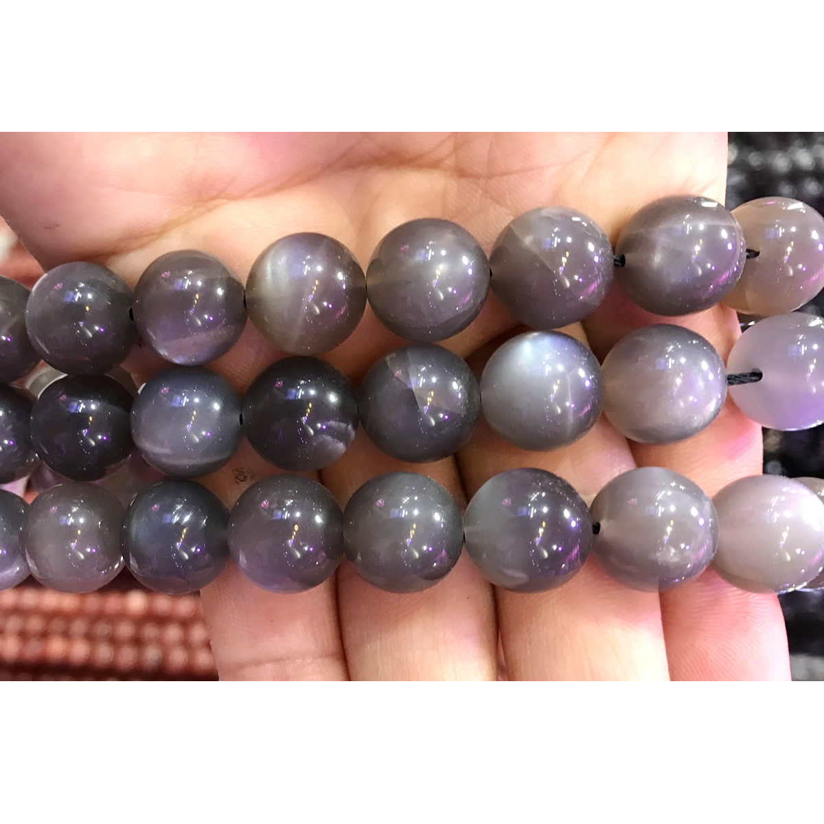 CMS91 Black Moonstone Beads Smooth Round 12mm 15" Strand