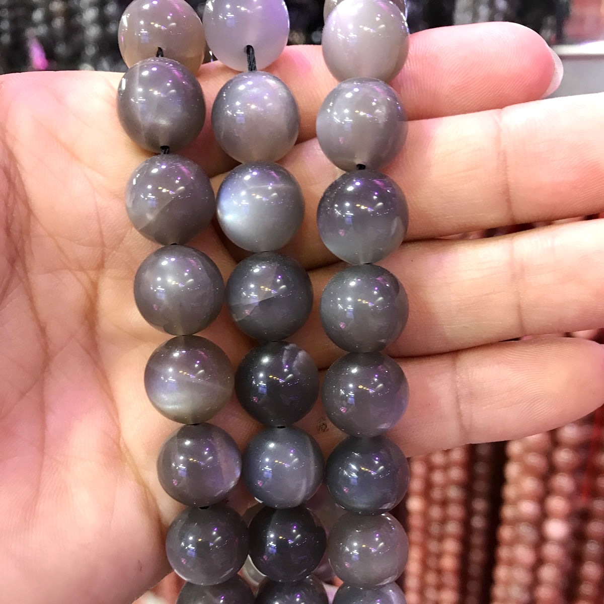 CMS91 Black Moonstone Beads Smooth Round 12mm 15" Strand