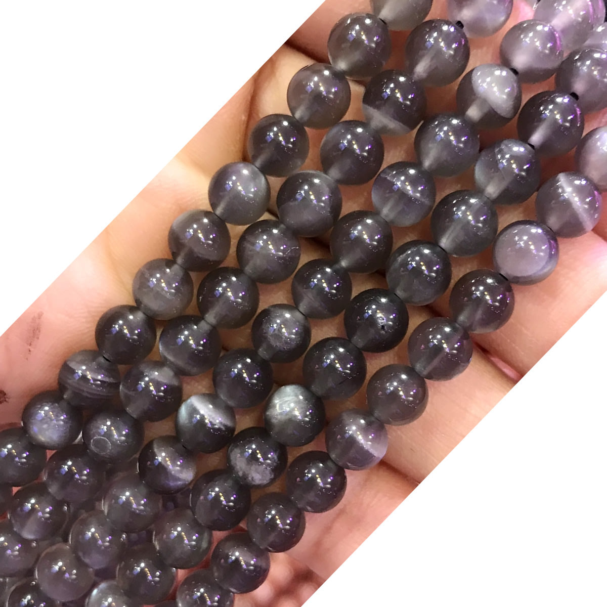 CMS96 Black Moonstone Gemstone Beads Smooth Round 6mm 15" Strand