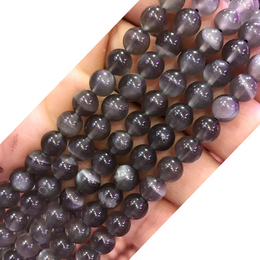 CMS96 Black Moonstone Gemstone Beads Smooth Round 6mm 15" Strand