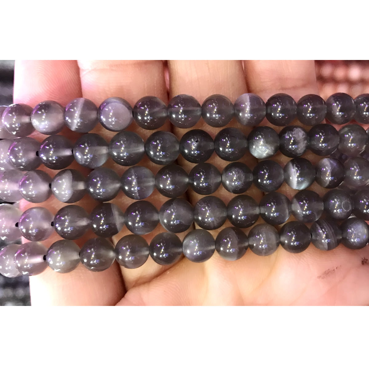 CMS96 Black Moonstone Gemstone Beads Smooth Round 6mm 15" Strand