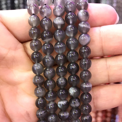 CMS96 Black Moonstone Gemstone Beads Smooth Round 6mm 15" Strand