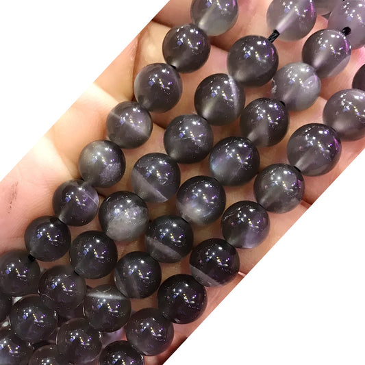 CMS97 Black Moonstone Gemstone Beads Smooth Round 8mm 15" Strand