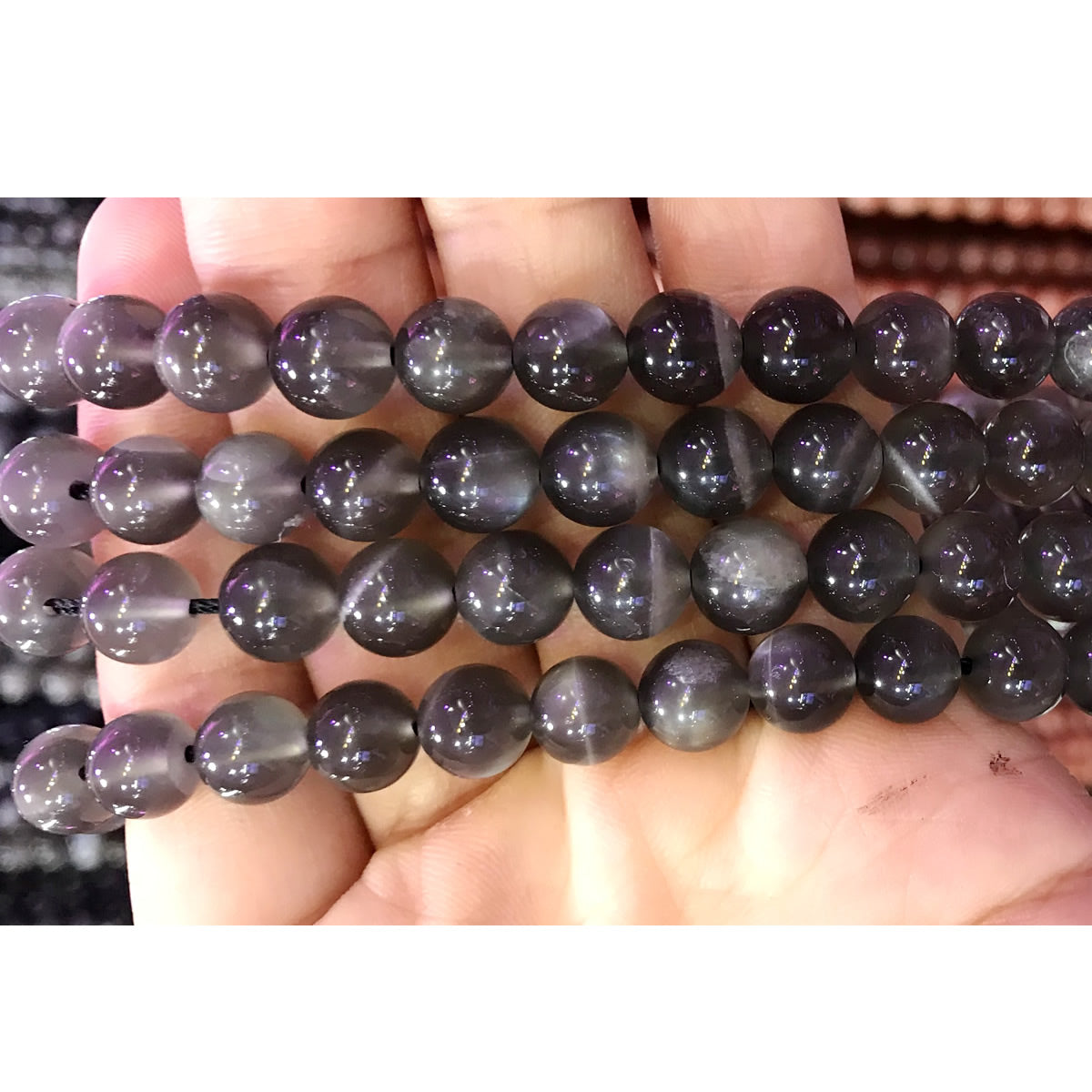 CMS97 Black Moonstone Gemstone Beads Smooth Round 8mm 15" Strand