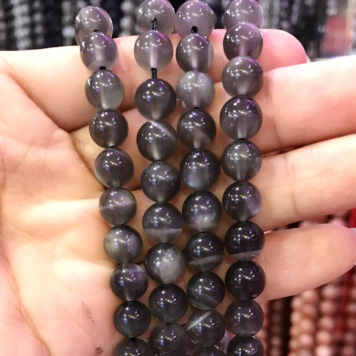 CMS97 Black Moonstone Gemstone Beads Smooth Round 8mm 15" Strand