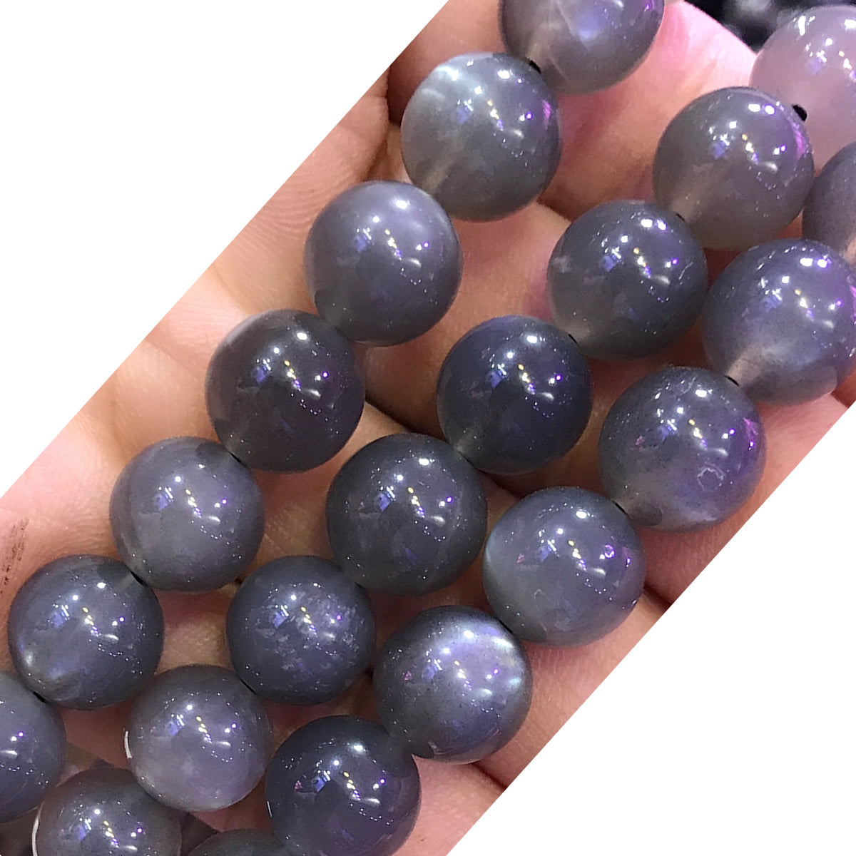 CMS98 Black Moonstone Gemstone Beads Smooth Round 10mm 15" Strand