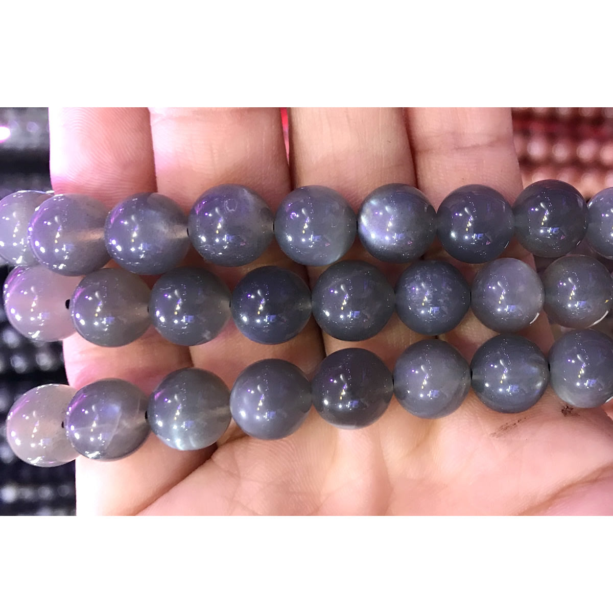 CMS98 Black Moonstone Gemstone Beads Smooth Round 10mm 15" Strand