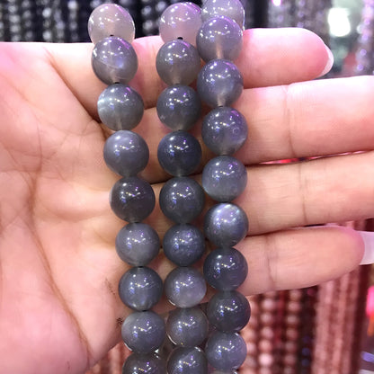 CMS98 Black Moonstone Gemstone Beads Smooth Round 10mm 15" Strand