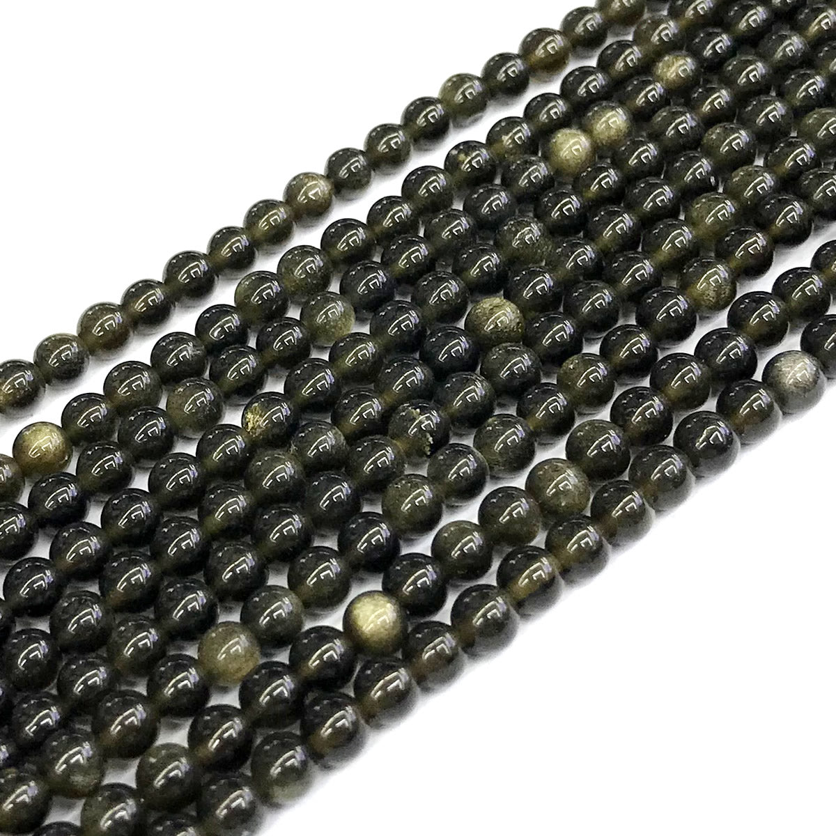 COB33 Golden Obsidian Beads Smooth Round 4mm 15" Strand