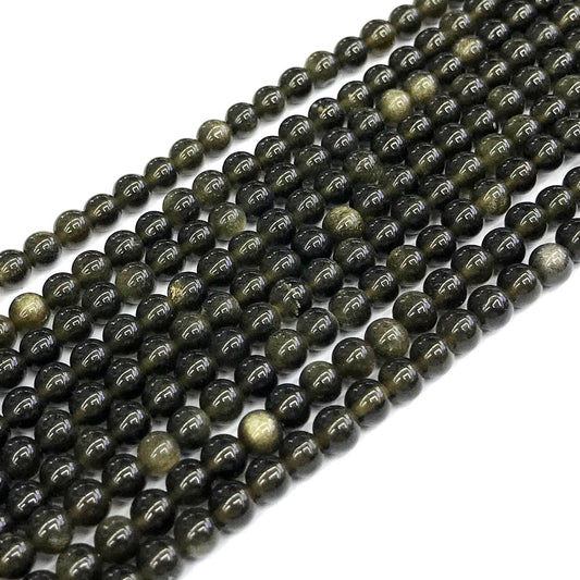 COB33 Golden Obsidian Beads Smooth Round 4mm 15" Strand