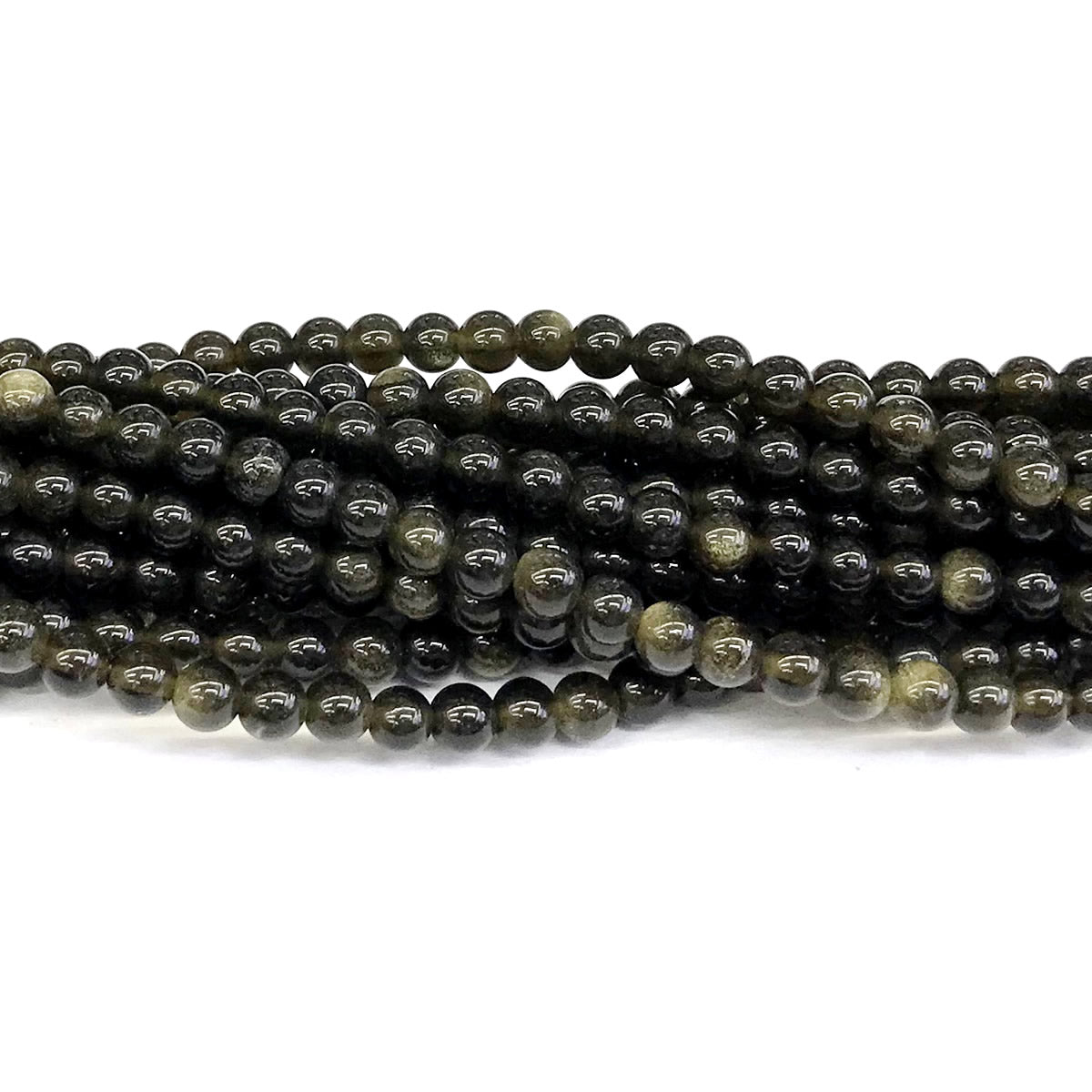 COB33 Golden Obsidian Beads Smooth Round 4mm 15" Strand