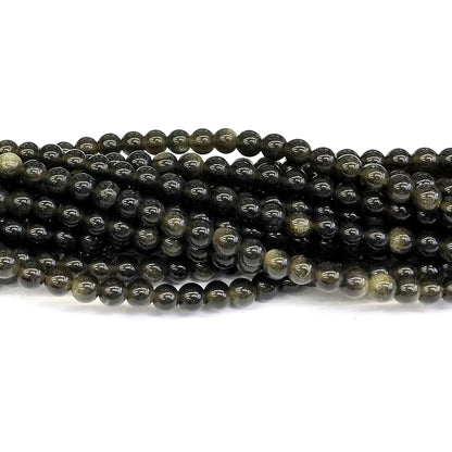 COB33 Golden Obsidian Beads Smooth Round 4mm 15" Strand