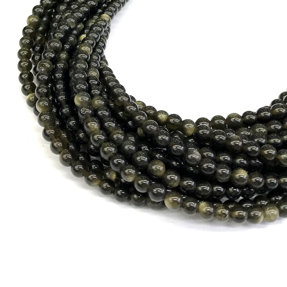 COB33 Golden Obsidian Beads Smooth Round 4mm 15" Strand